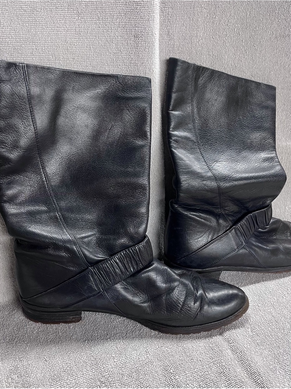 Vintage Andrew Geller Made in Italy Black Leather Slouch Boots Vibram